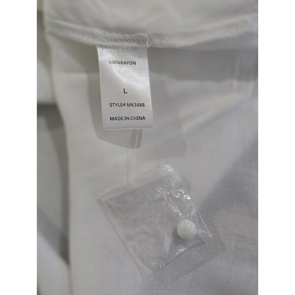 Mazik Pintuck White Blouse Womens Size Large Eyelet Embroidered Button Up Top - Picture 9 of 10